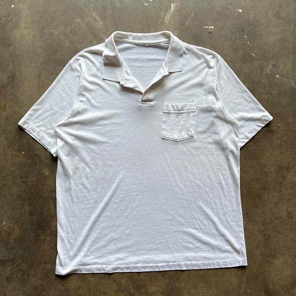 Vintage 1970s Blank White Short Sleeve Polo Shirt
